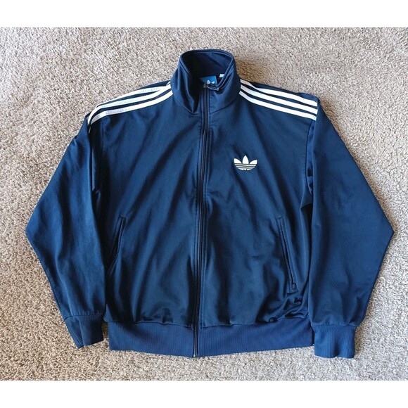 Adidas Track Jacket Mens Large Embroidered Navy Blue Full Zip Pockets Vintage - Picture 2 of 9